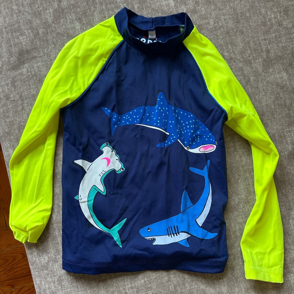 Mini Boden Rash Guard, Size 5-6Y, Shark Print